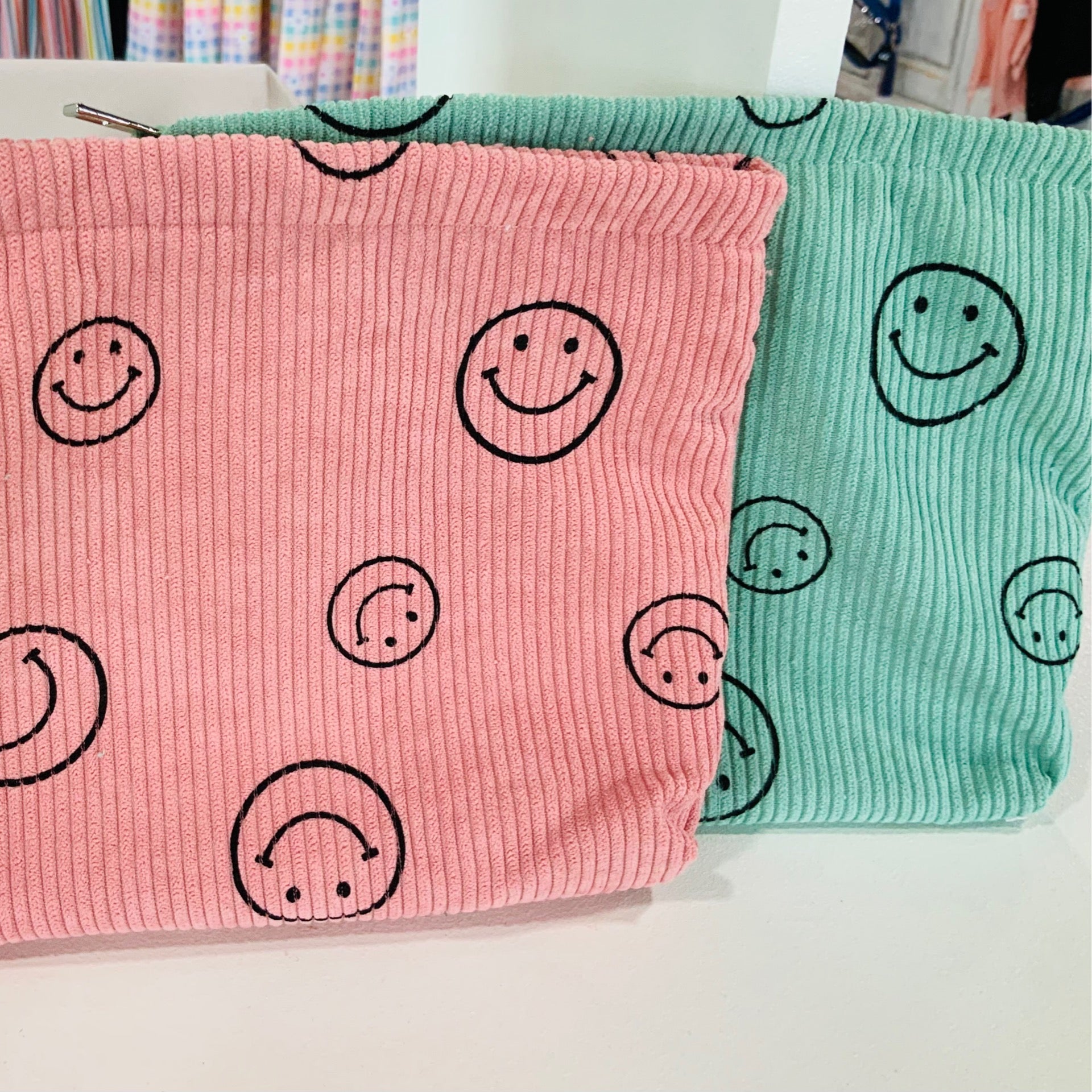Smiley Face Corduroy cosmetic bag