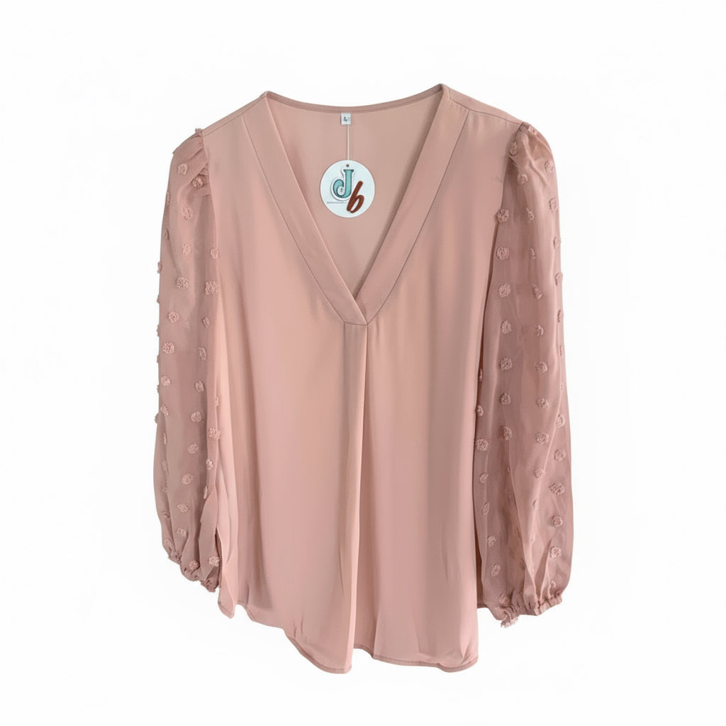 Pink Silk Chiffon Puff Sleeve