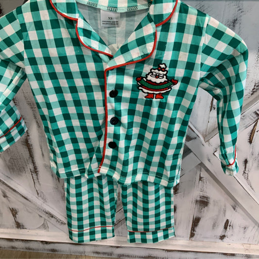 Santa Green Plaid PJ Boys