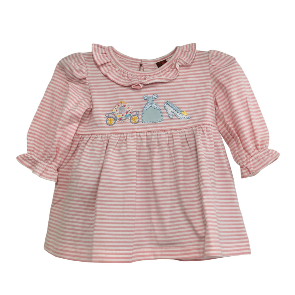 Girls Fairytale Princess Bloomer Set – Pink Striped Long Sleeve Dress with Embroidery