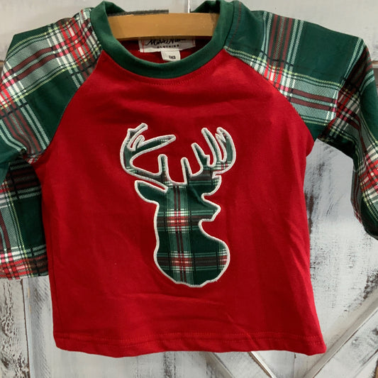 Hunter Green Plaid Reindeer Raglan Unisex