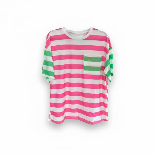 Patch pink/green drop sleeve t-shirt