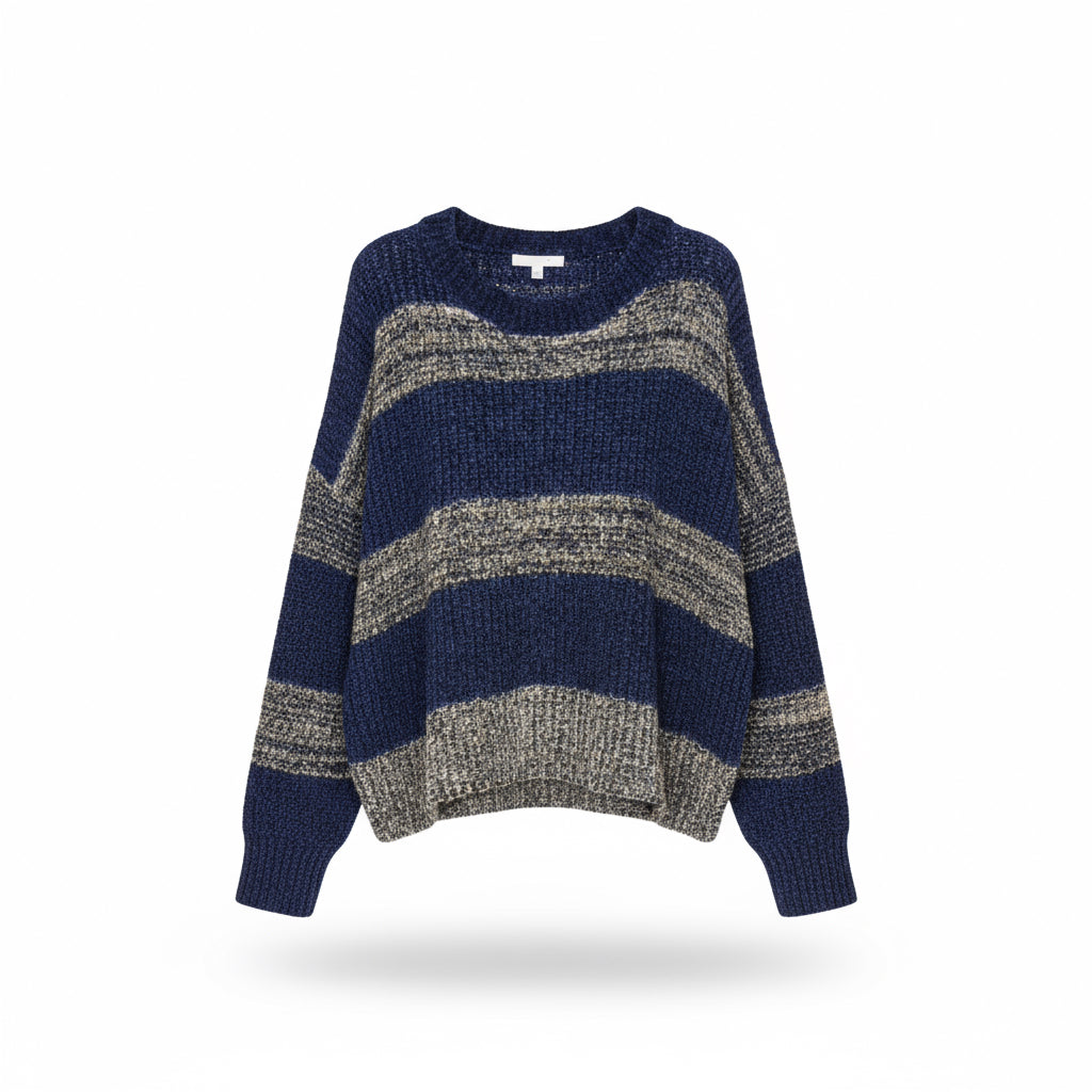 Girls Navy Shimmer Stripe Sweater – Soft Knit Pullover with Metallic Accents & Cozy Fit