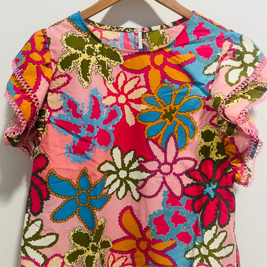 Vibrant Floral Print ruffle sleeve