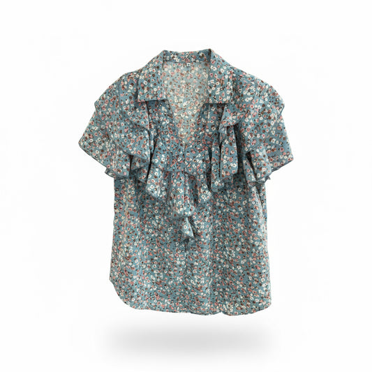 Ruffle Collar print Light Blue
