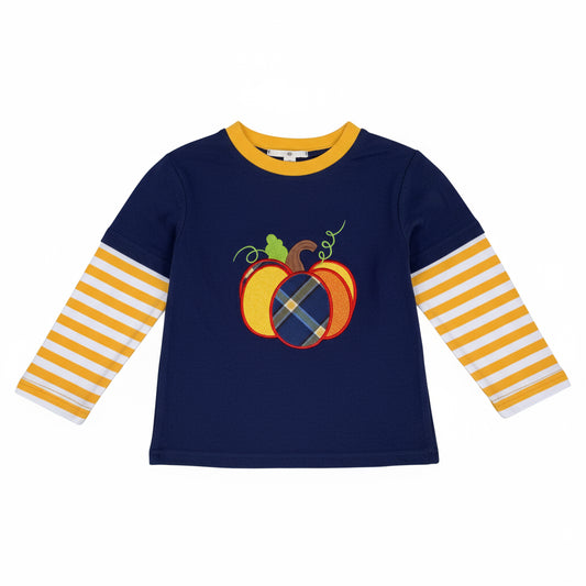 Navy Pumpkin Stripe Shirt