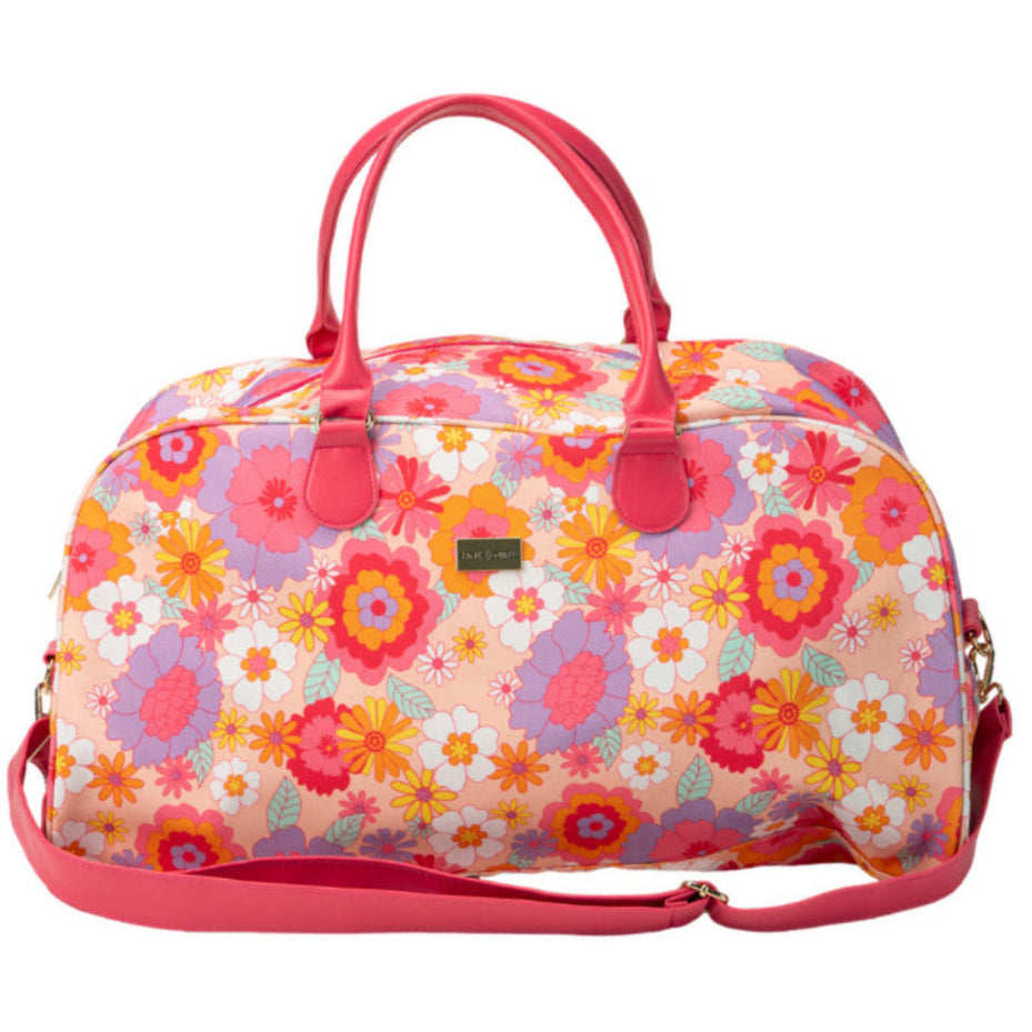 JM Floral Overnight Duffel Bag – Lightweight Travel Tote with Pink Handles (18"x10"x11")