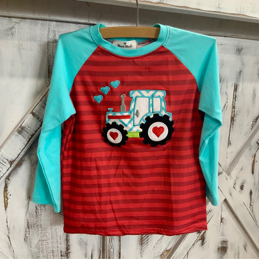 Teal Red Tractor Stripe Raglan