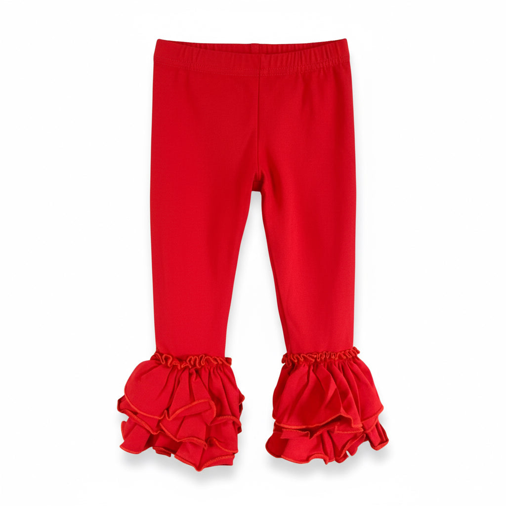 Cotton Bell Ruffle Leggings - Red