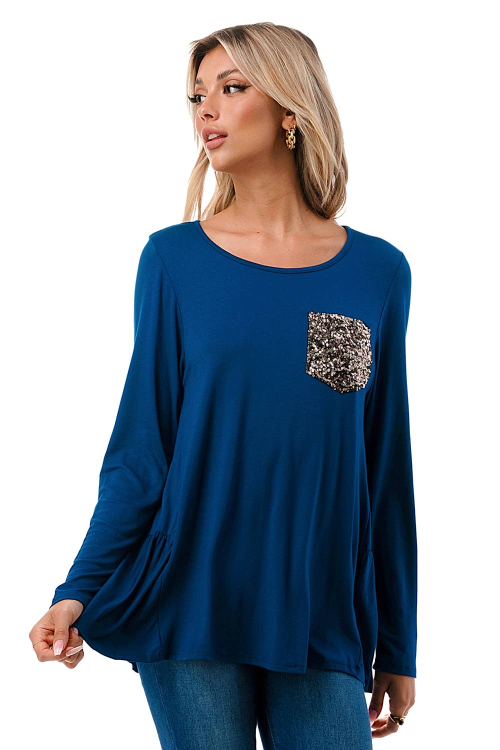 Gold Pocket Tunic Long Sleeve Top
