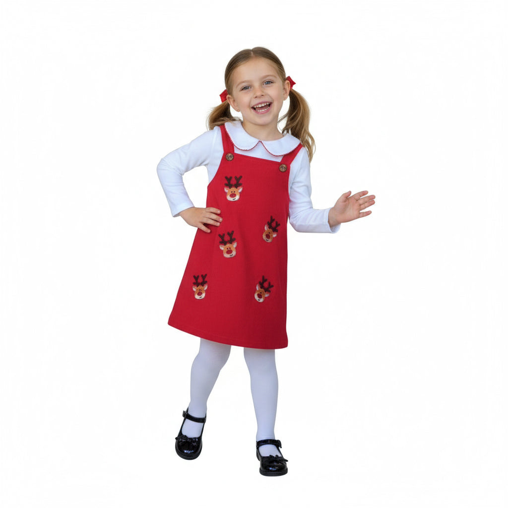 Embroidered Red Reindeer Skirtall