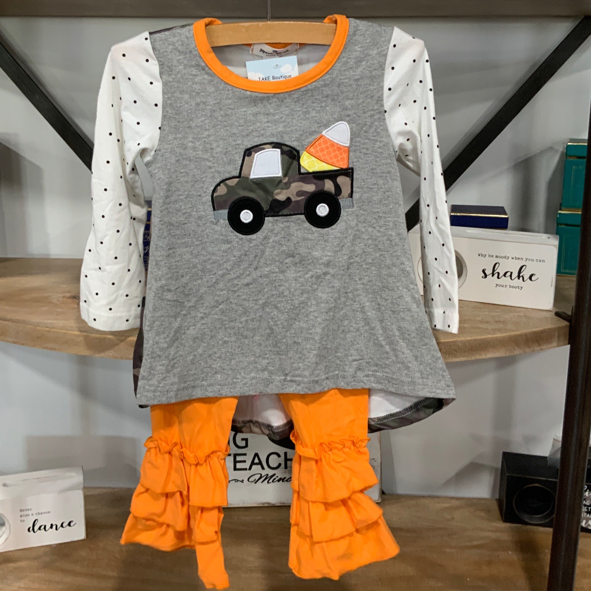 Candy corn camo truck outfit
