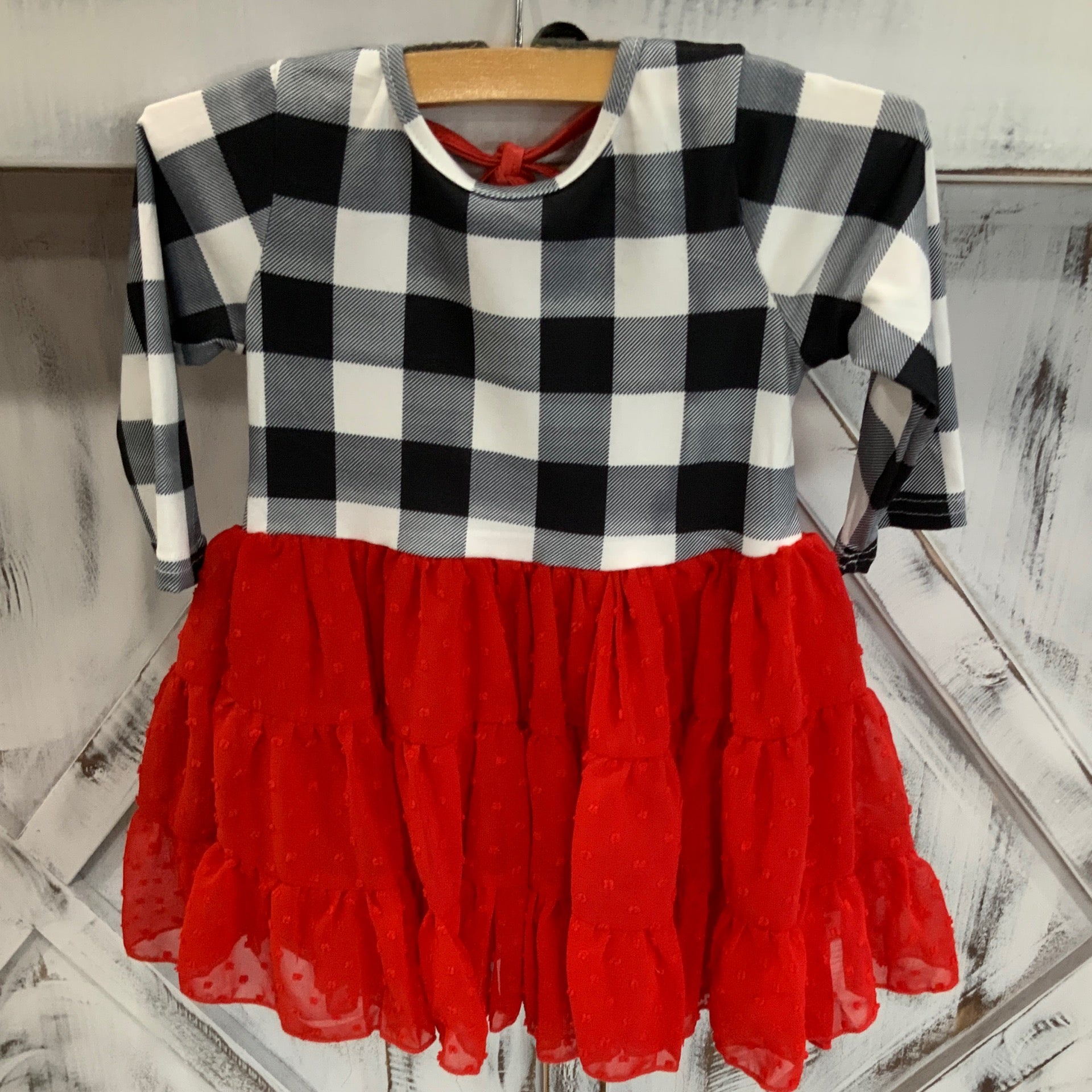 Red Gingham Swiss Dot Dress