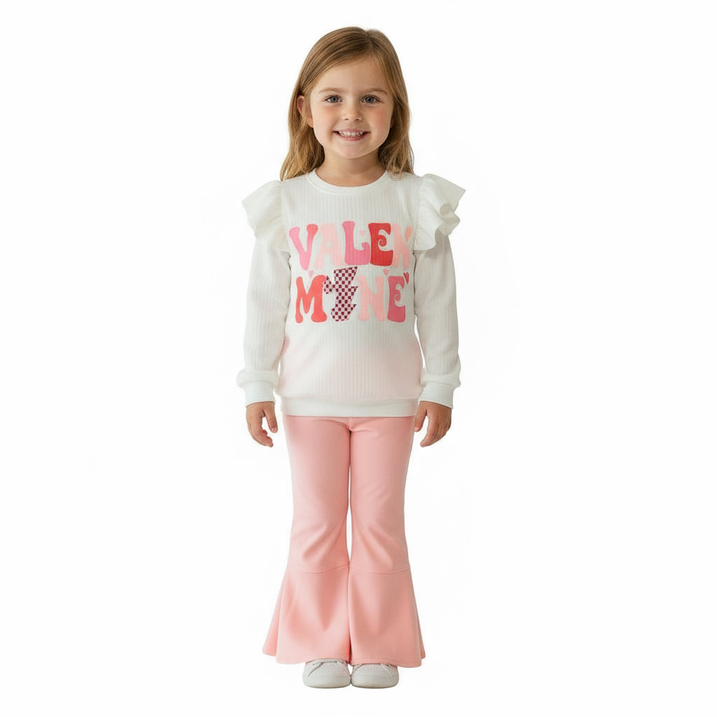 Girls Pink Velvet Bell Bottom Pants – Lightning Bolt Flare Leg Statement Style