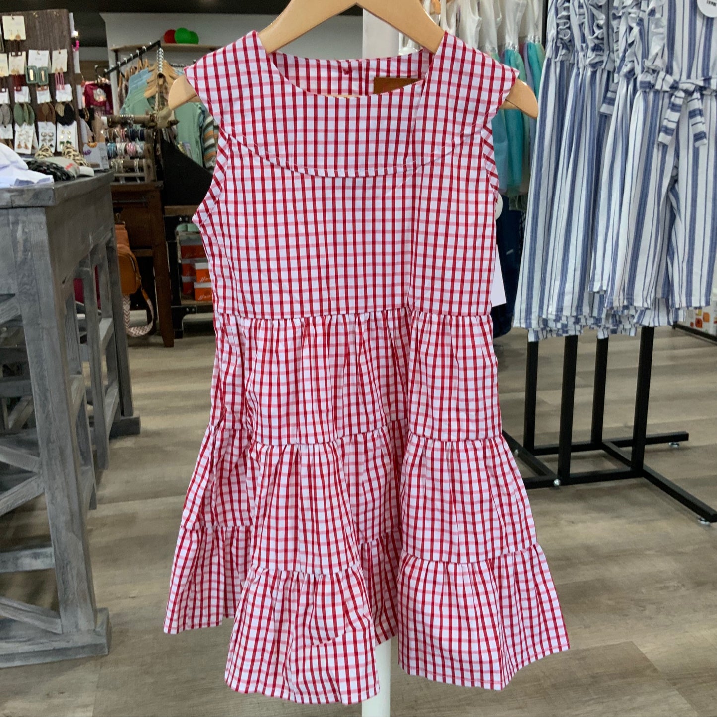Red Windowpane Tiered Dress