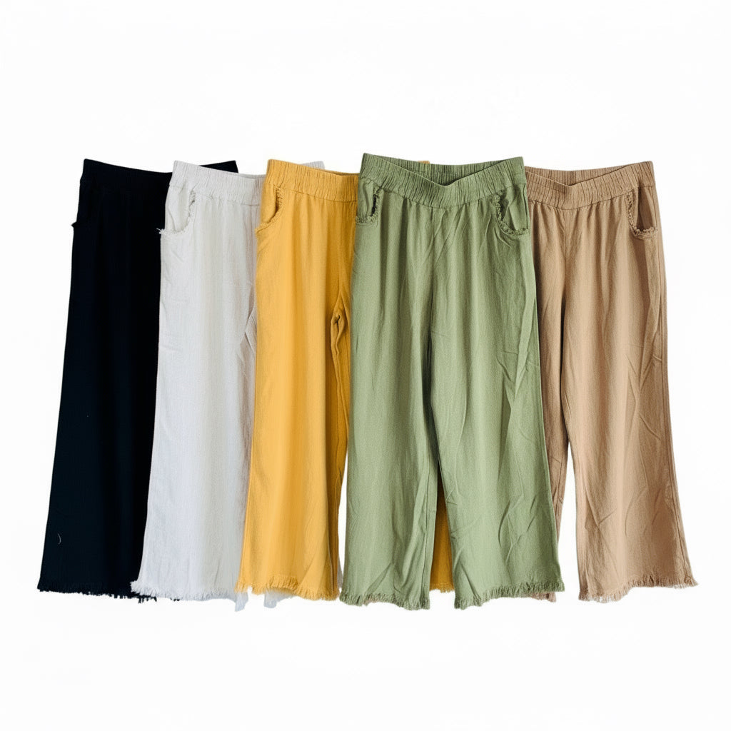 Linen wide leg pants frayed hem