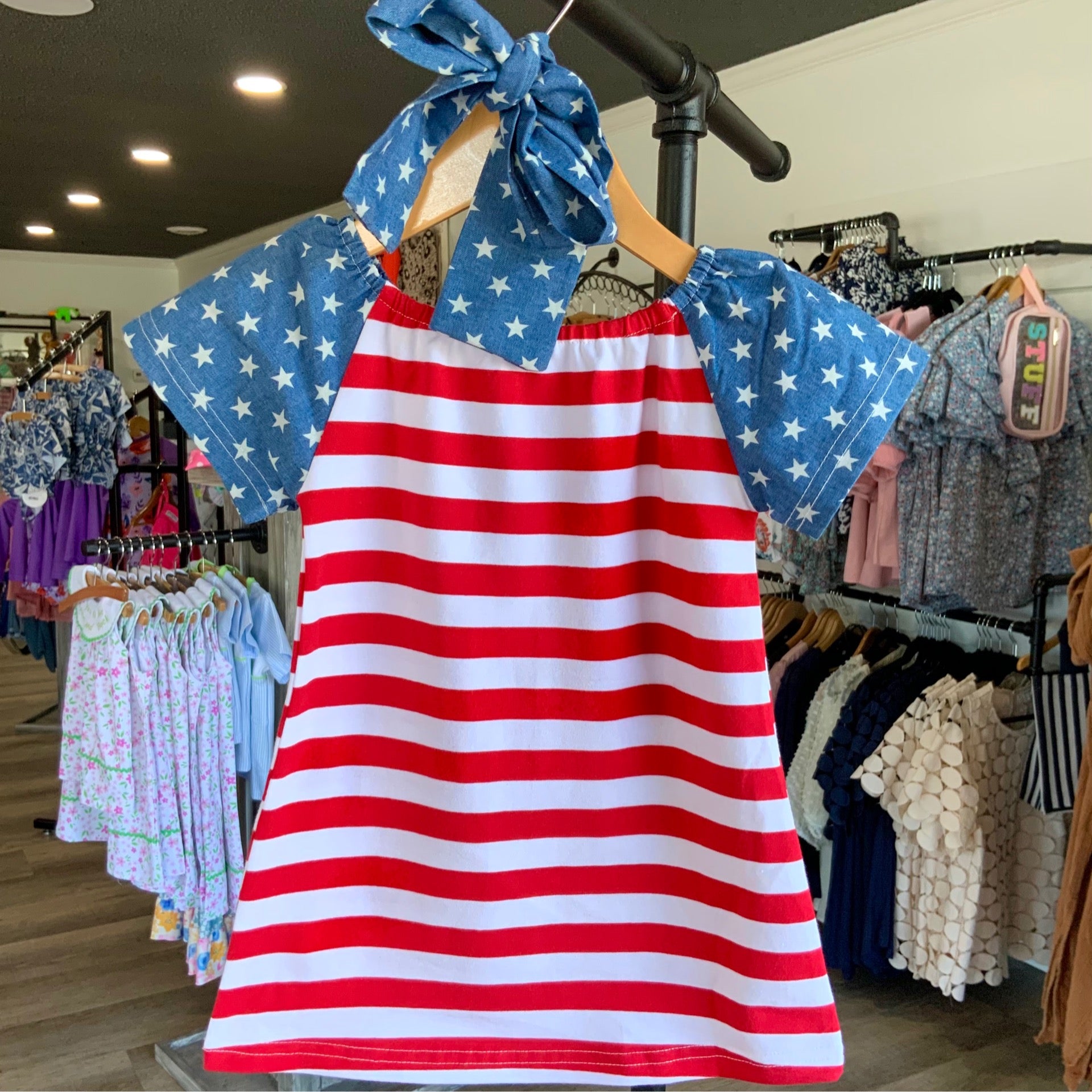 Red Stripe Star Sleeve Dress