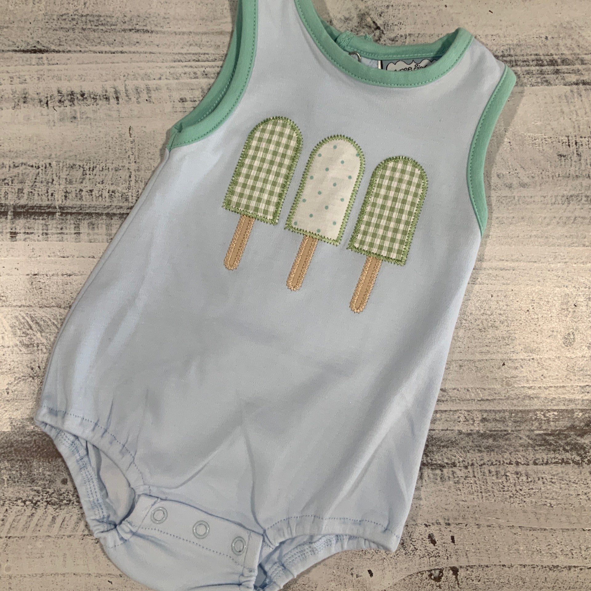 Summer Popsicle Bubble Romper – Light Blue Sleeveless Outfit