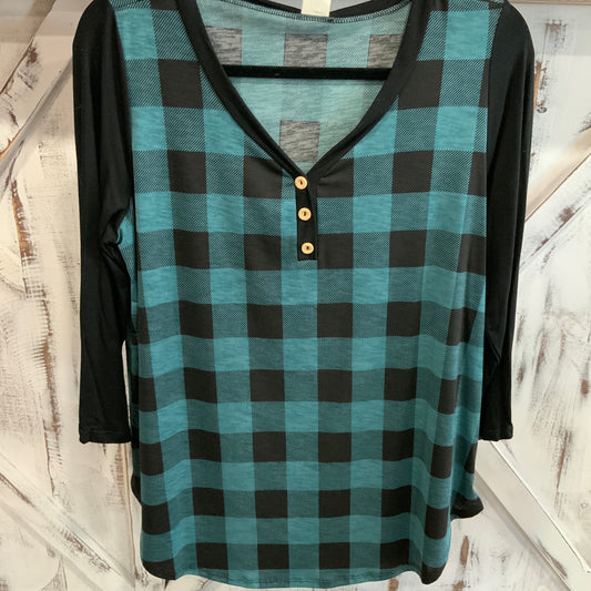 V-Neck Teal/Black Top