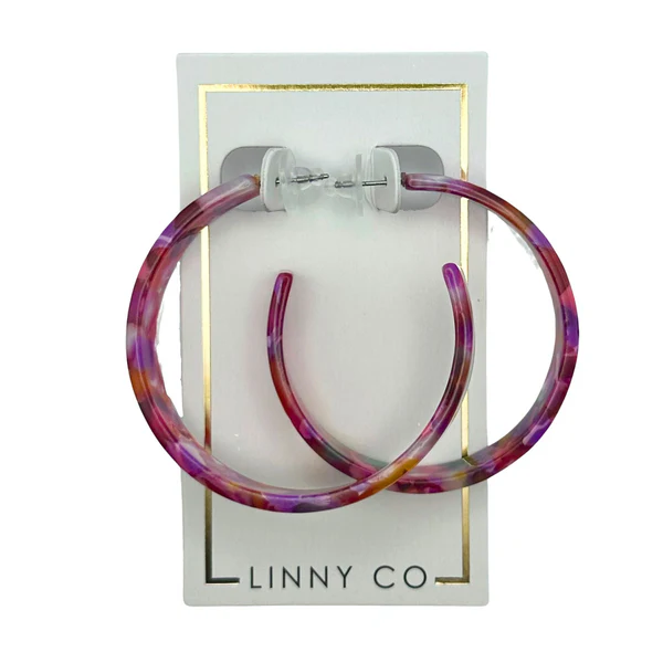 Ashley Medium 50mm Hoop Earrings – Lightweight Cellulose Acetate with Hypoallergenic Posts (Pink Marble)