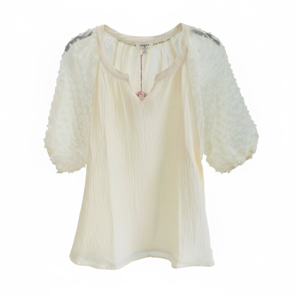 Cream Floral Applique Puffed sleeve