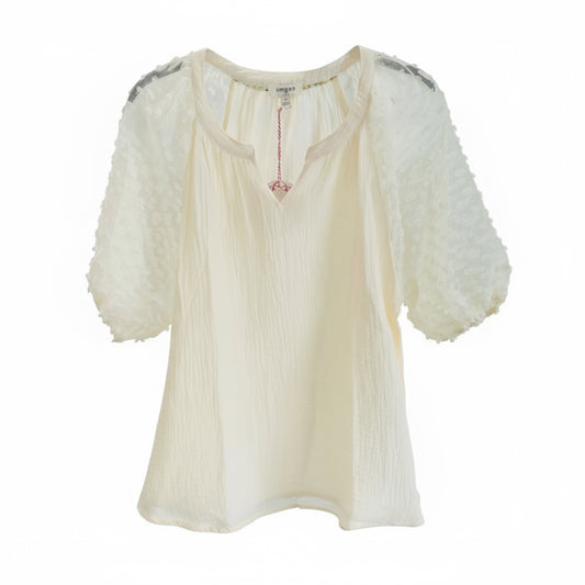 Cream Floral Applique Puffed sleeve