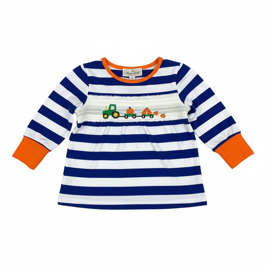 Navy & Orange Smocked Pumpkin Shirt