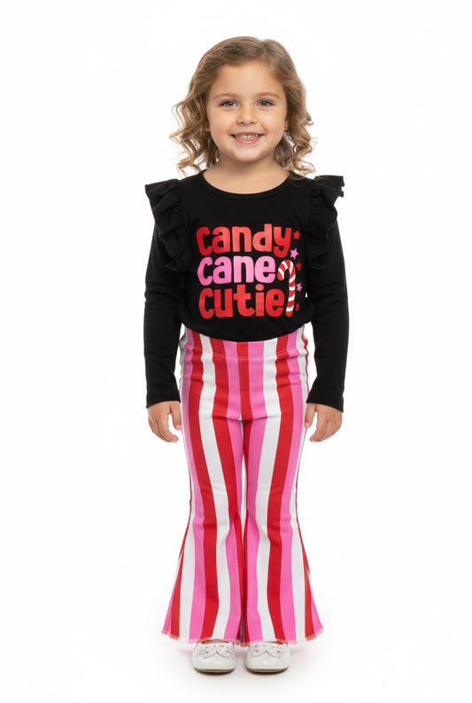 Pink & Red Striped "Candy Cane Cutie" Bell Bottom Outfit