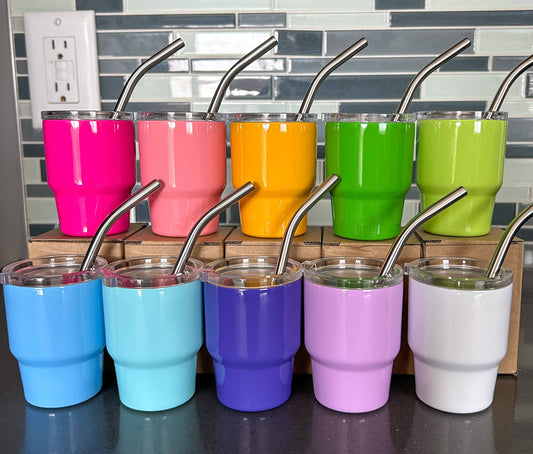 3 Oz. Tumbler Shot Glass with Metal Straw and Lid: White