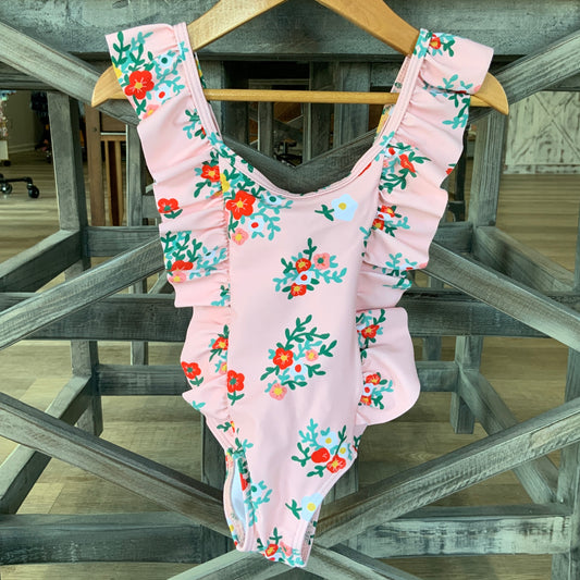 Mom & Me Peach Floral Swimsuit Girls