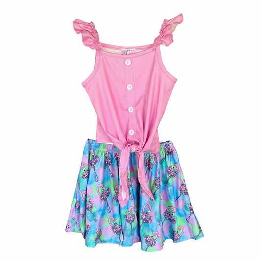 P&L Flowery Flamingo Skirt Set