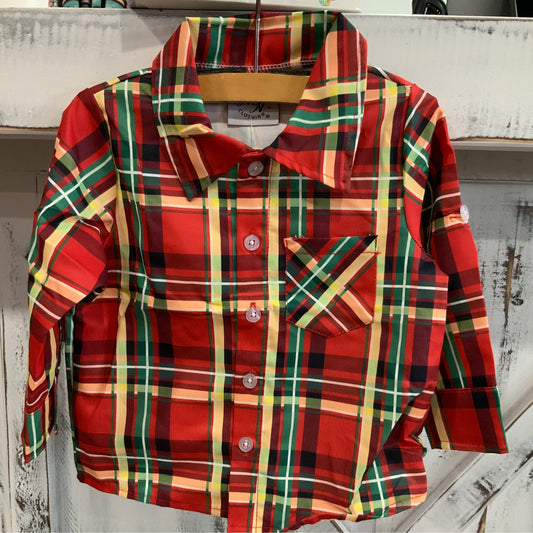 Red & Yellow Plaid Button Up