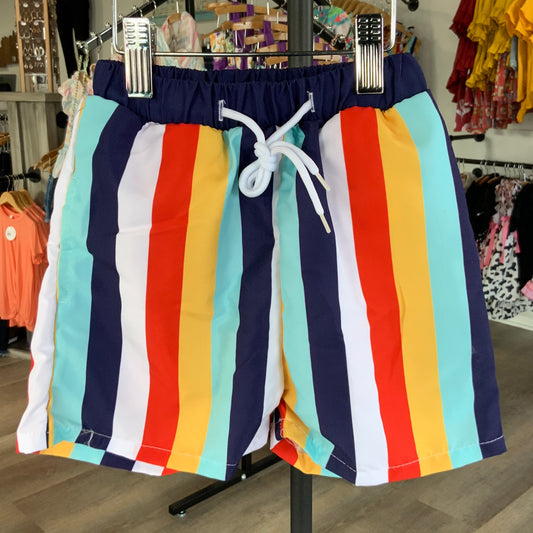 Navy Stripe Swim Trunks