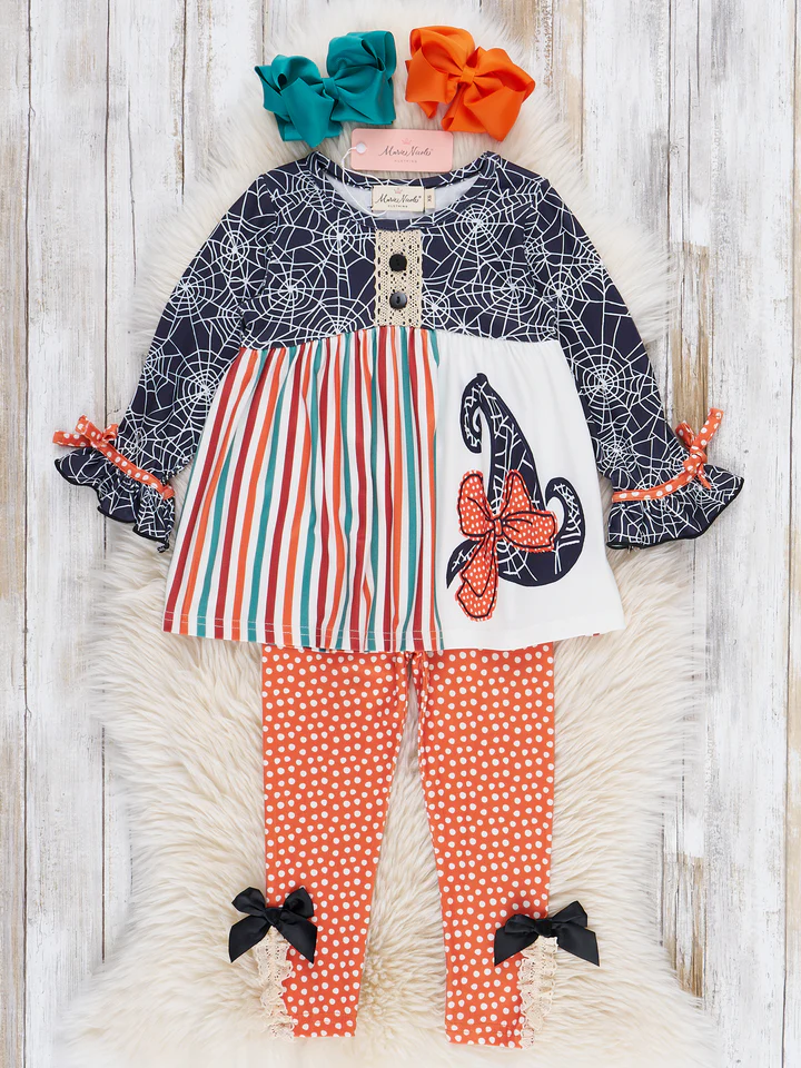 Spider Web Twirl Set – Halloween Ruffle Dress & Leggings