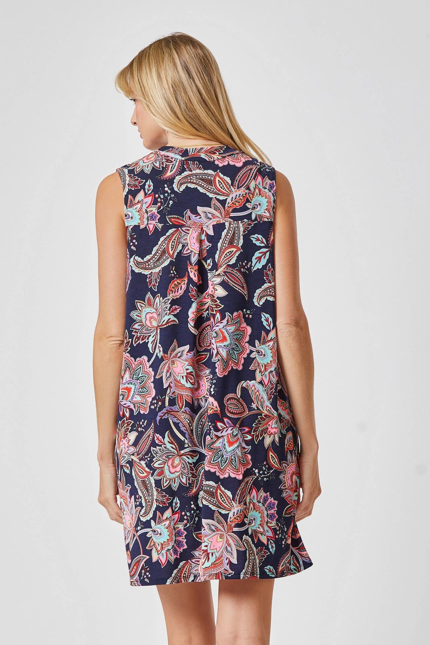 Tank Dress Featuring a Line Bodice: Navy Multi, S