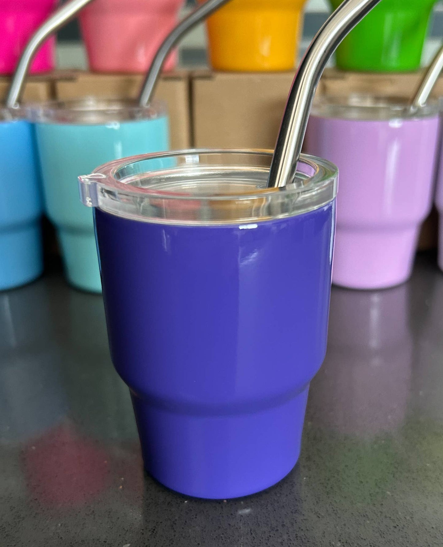 3 Oz. Tumbler Shot Glass with Metal Straw and Lid: Hot Pink