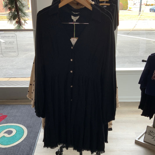 V Neck Button Detailed Tiered Dress