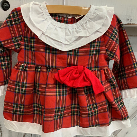 Plaid red bow outfit with ruffle bloomers