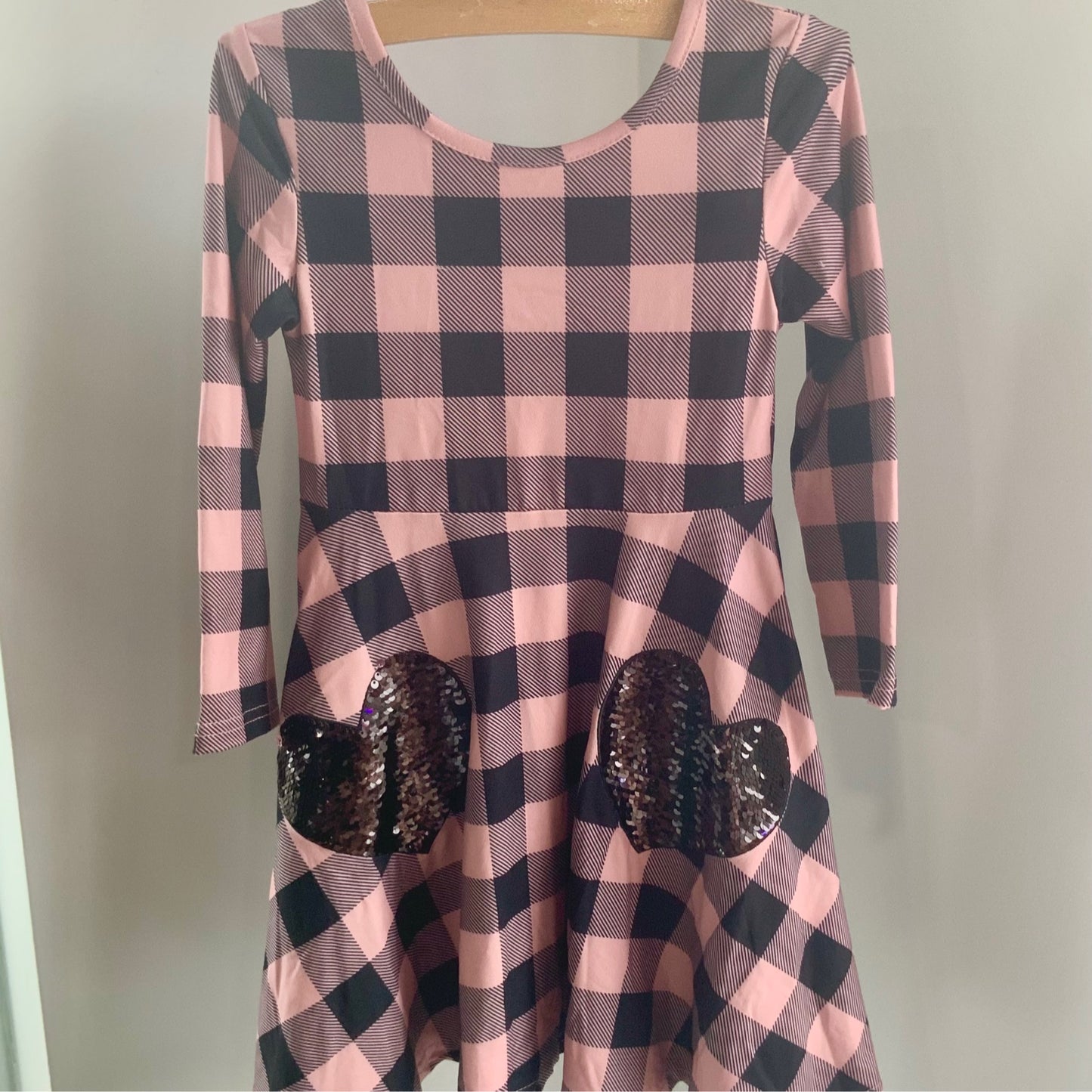 Pink and Black Dress with Sequin Hearts