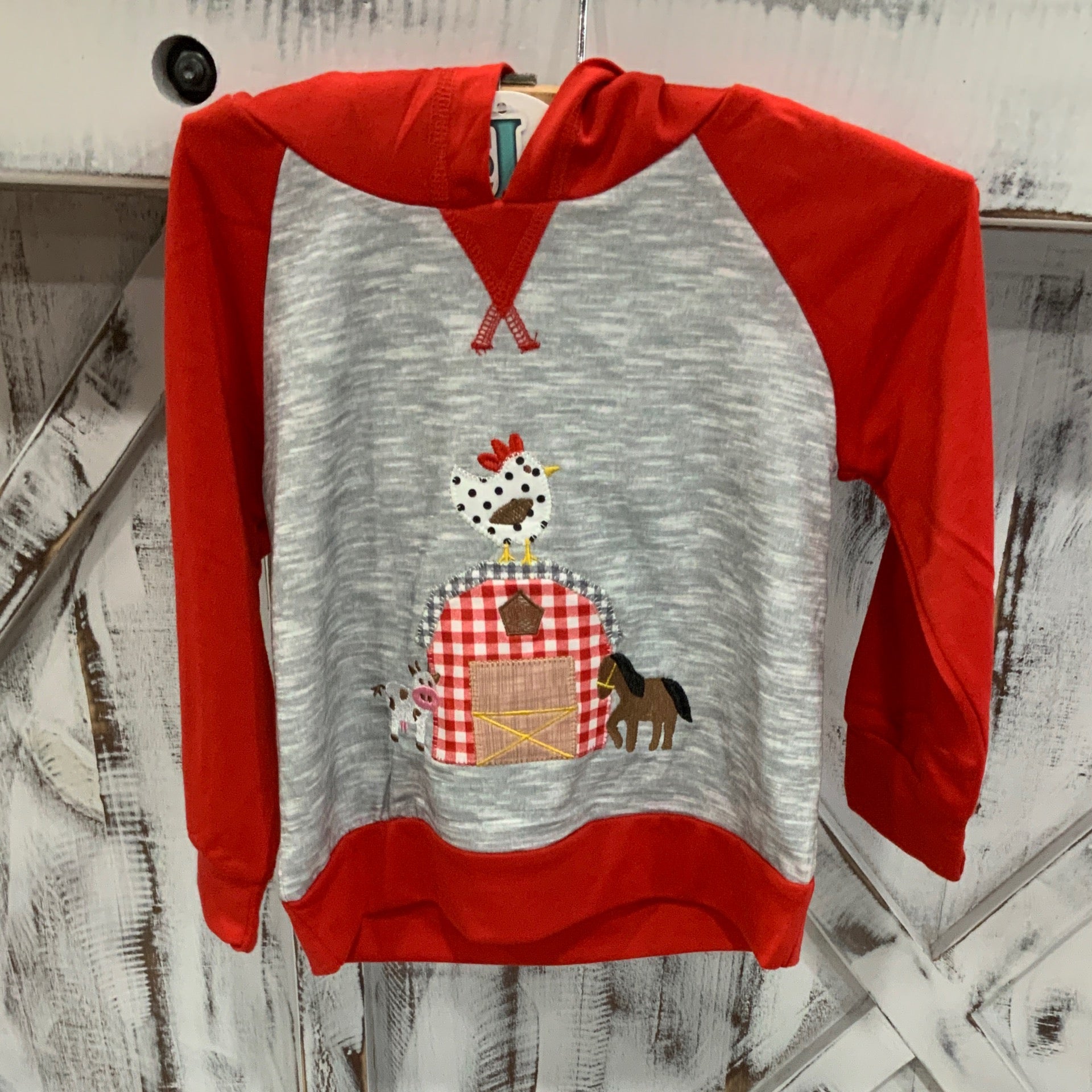 Red raglan Farm Animal Hoodie