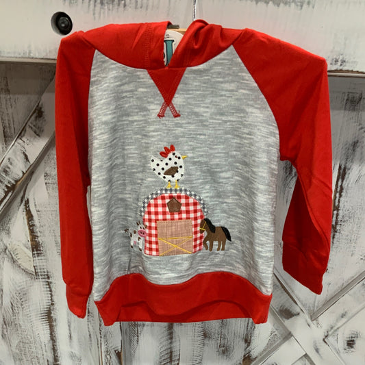 Red raglan Farm Animal Hoodie