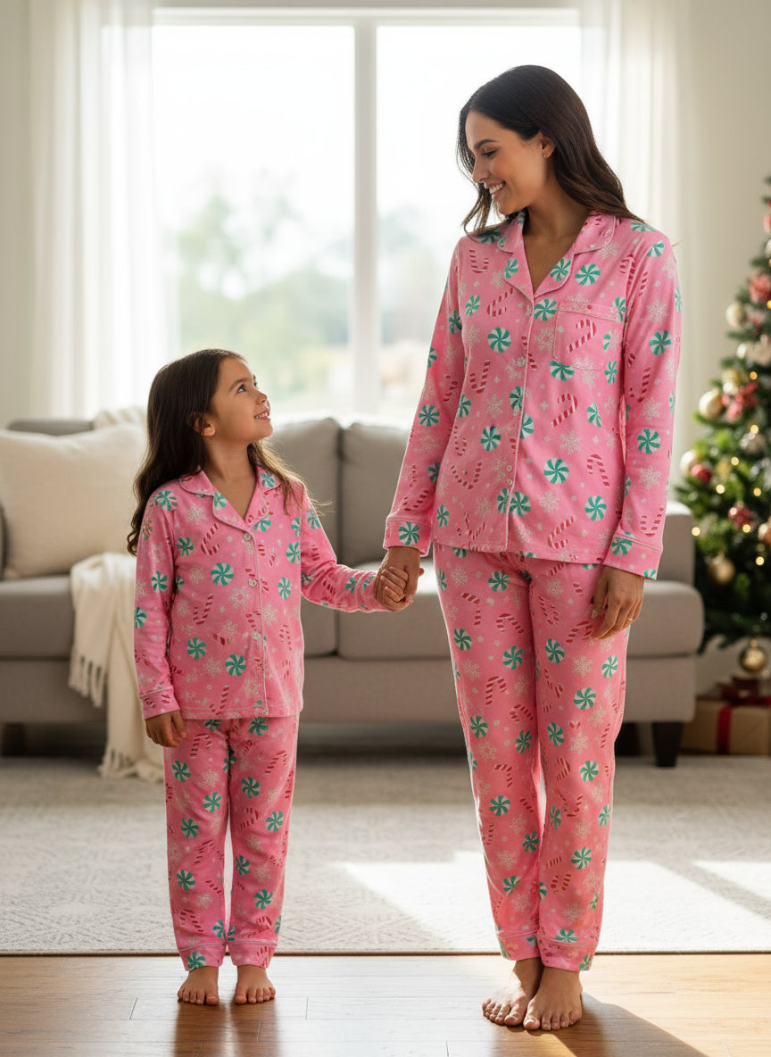Pink children's pajama set for me and mom
