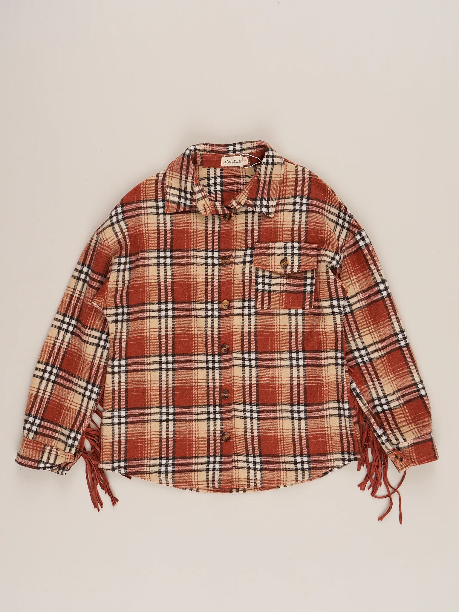 Rusty plaid Fringe Flannel Shacket