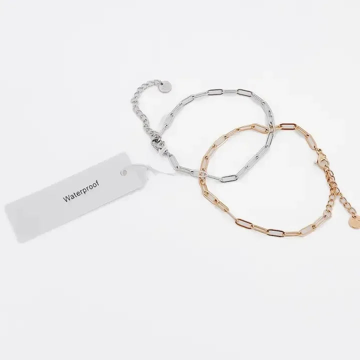 PS Chanelle Waterproof Charm Bar Bracelets – Gold & Silver Chain-Link Jewelry for Women