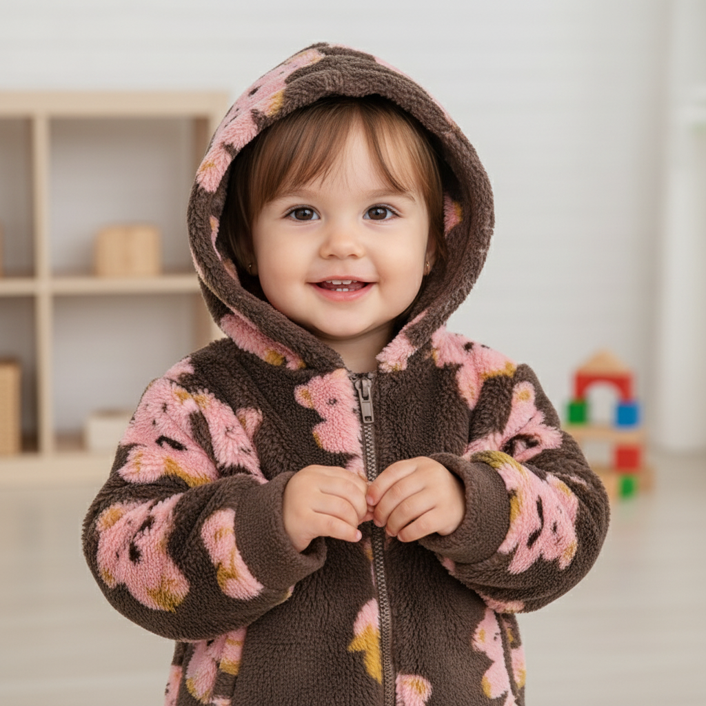 Children's hoodie with teddy bear pattern on a white background