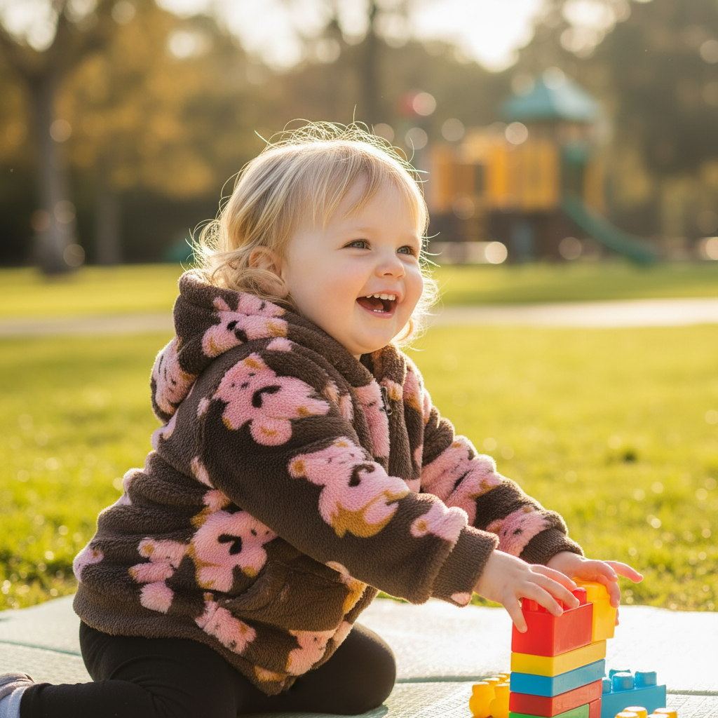 Children's hoodie with teddy bear pattern on a white background